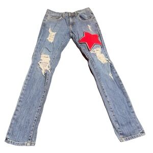 Carmar LA Women's Skinny‎ Jeans 26 Distressed Blue Denim Patched Knee Ripped